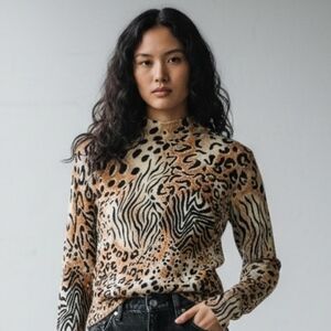Soft Stretchy Mock Neck Animal Print Sweater